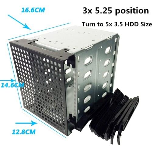 5.25" to 5X 3.5" SATA SAS Rack Adapter HDD Cage Hard Driver Tray Caddy CD-ROM Slot Internal External PC DIY With Fan Space
