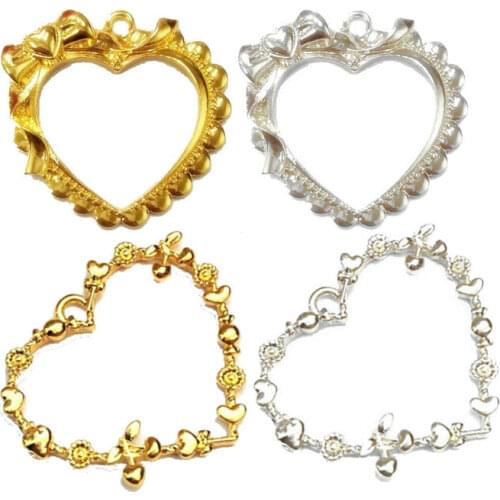 5pcs Sweet Heart Pendant Bezel Jewelry Charms Accessories DIY Handmade UV Resin Kawaii Princess Bowknot Heart Metal Frame Craft