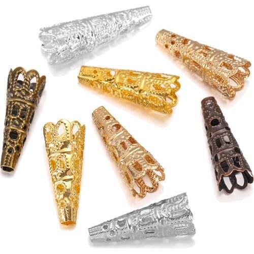 50pcs/lot Rhodium Alloy Bugle Cone Bead Caps Crystal Pendulum pendant End Cap For DIY Jewelry Making Supplies Findings