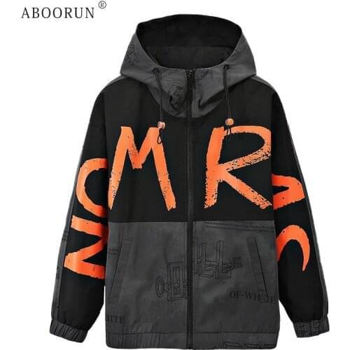 ABOORUN Mens Fashion Printed Hooded Jacket Camouflage Patchwork Windbreaker Coat for Male