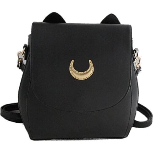 Cartoons Anime Moon Satchel Luna Cat Backpack Black White Gray Moon Pattern Girl Fashion Pop Cute Girl PU Leather Cosplay