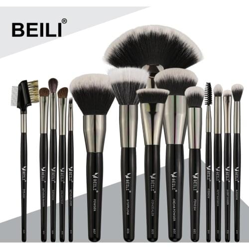 BEILI Luxury black professional makeup brush set Big brushes Powder Fan foundation Contour natural blending makeup brushes