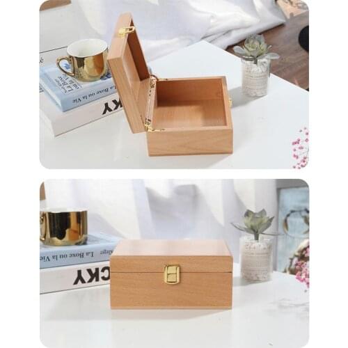 Large Rectangle Wooden Box Storage Plain Wood Jewelry Box Case With Lid Lock Wooden Organizer Box for DIY Art Painting