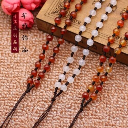 10Pcs/Lot Weaving Gold Gem Necklace Pendant Rope Hand Woven 6mm Red White Agate Beads Man Woman Homemade Jewelry DIY Material