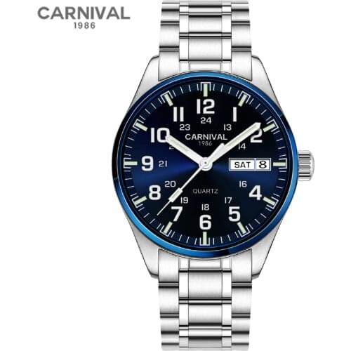 Relogio Masculino Carnival Mens Military Watch Top Brand Luxury Waterproof Fashion Luminous Quartz Wrist Watches Clock Men 2020