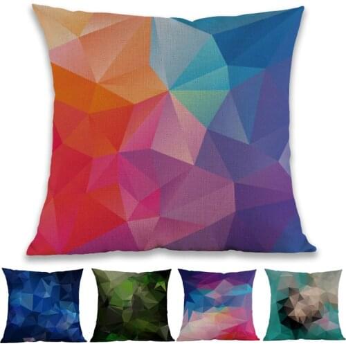 Colour Triangular Geometric Abstract Crystals Gradient Pattern Linen Throw Pillow Case Home Room Sofa Decorative Cushion Covers