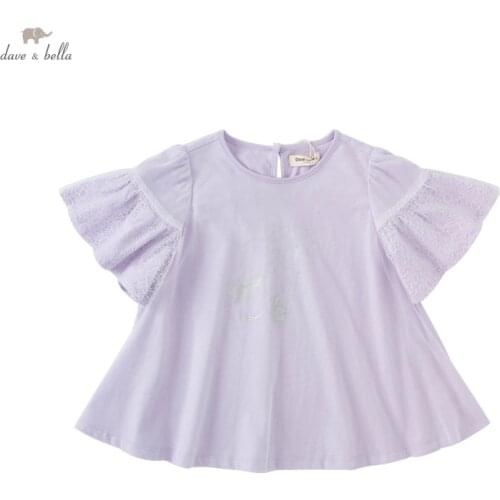 DKY18116 dave bella summer 5Y-13Y kids girls fashion solid T-shirt children girls high quality fashion tees