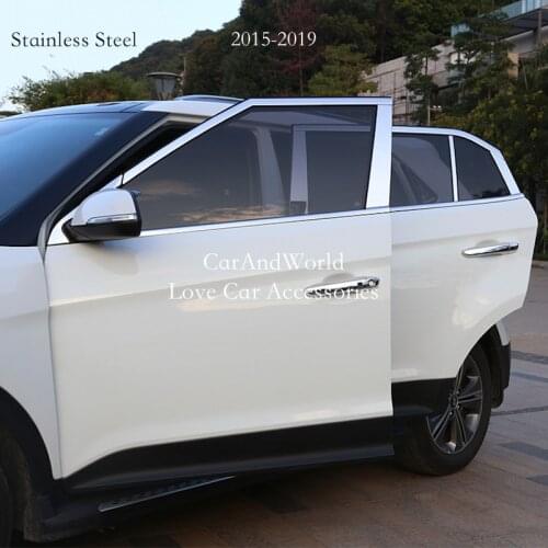 For Hyundai IX25 Creta 2015-2022 Stainless Steel Car Door Window Pillar B/C Post Column Cover Trims Sticker External Accessories