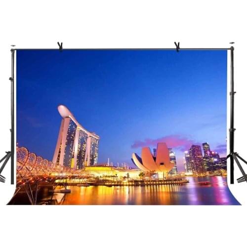 7x5ft Evening City Backdrop Seaside City Night Scenery Photography Background and Studio Photography Backdrop Props