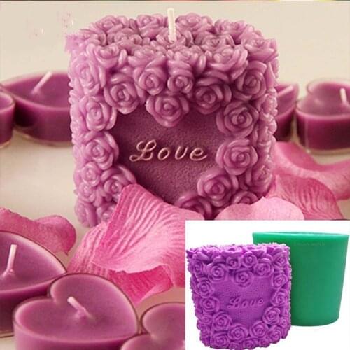 3D Apple Heart Shape Candle Mold DIY Rose Flower Square Candle Making Mould Soap Silicone Molds Plaster Aromatherapy Decor