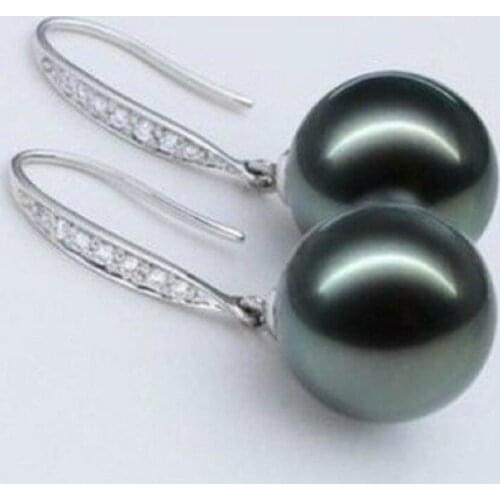 Beautiful a pair AAA round 9-9.5mm tahitian black pearl earrings