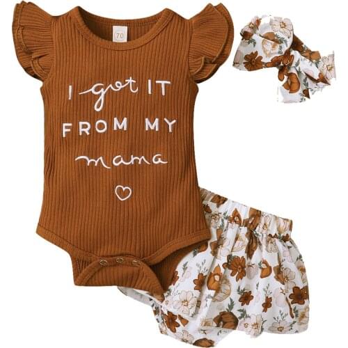 Summer Baby Boys Girls Clothes Sets Letter Print Romper Bodysuit + Ruffles Shorts 3pcs Outfit Set Infant Clothing Toddler 0-18M