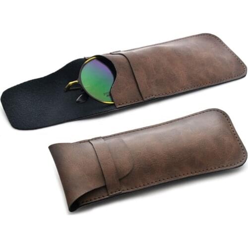 2020 Hot Sell Simple Style Reading Glasses Case Handmade Sunglasses Eyeglass Soft Pouch For Men Small PU Leather Glasses Bag