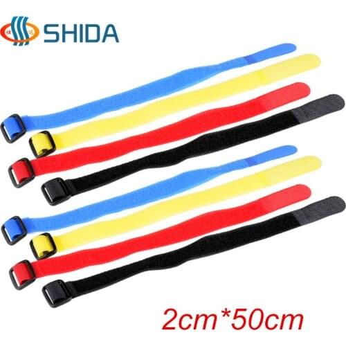 Hot Sale 20pcs 2*50cm Colorful Reusable Cable Ties Straps with Plastic button Hook and Loop Magic Strip Nylon Straps with Buckle
