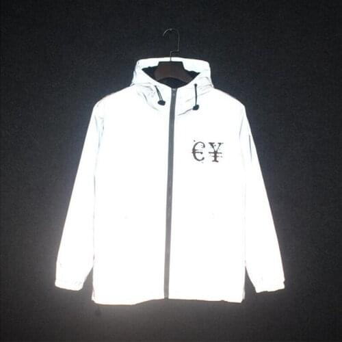 Men jacket casual hiphop windbreaker reflective jacket hooded men and women lovers coat hooded fluorescent clothing