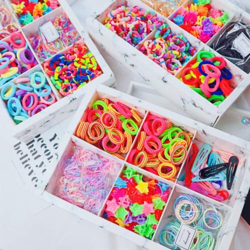 1Set Cute Baby Elastic Hair Bands For Women Grils Hair Accessorie Set Fashion Headdress Hair Claws Hair Clip Rubber Band