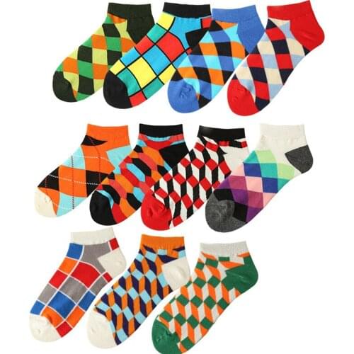 New Summer Colorful Geometric Plaid Striped Socks European and American Tide Color Fruit Men Women Casual Boat Socks