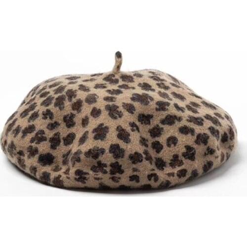 New fashion leopard beret pure wool mushroom hat painter hat ladies felt hats women wool hat winter hats for women elegant
