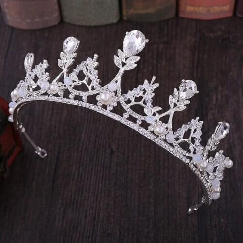 Luxury Elegant Crystal Pearl Bridal Crown Woman Tiaras Hair Jewelry Ornaments Hairwear Bride Headbands Wedding Hair Accessories