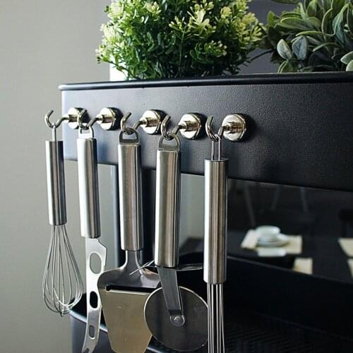 4/2pcs Metal storage organizer Strong Magnetic Hooks Heavy Duty Magnet Holder Wall Hanging kitchen organizer