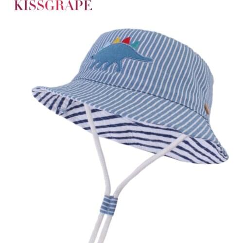 Baby Boy Summer Panama Hats Cap Kids Boys Spring Outdoor Camping Striped Caps Childrens Cotton Cute Dinosaur Bucket Hats 1-7Y