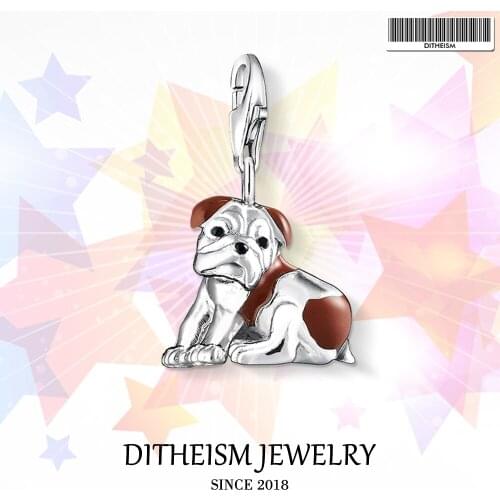 Brown Bulldog Charms Pendant,2018 Jewelry 925 Sterling Silver Cute Gift For Men Boy Women Girls Fit Bracelet Necklace Bag