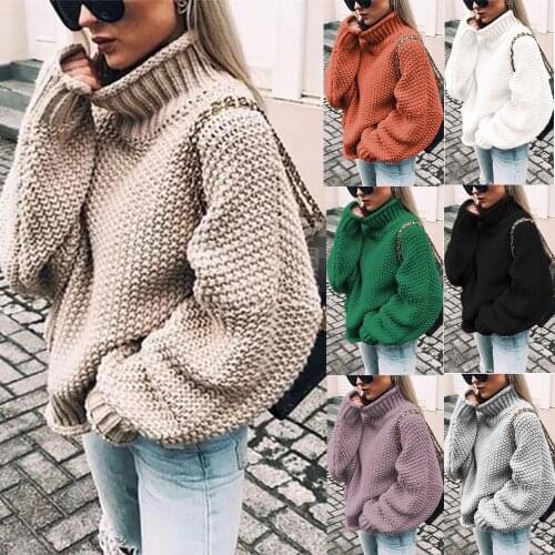 Casual Loose Long Sleeve Knit Top Solid Color Turtleneck Womens Sweater Women Autuam and Winter Pullovers Sweaters
