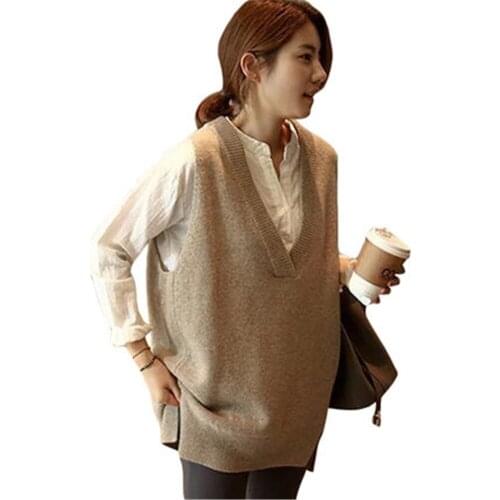 New V neck Girls Pullover vest sweater Autumn Winter short Knitted Women Sweaters vest Sleeveless Warm Sweater Casual oversize