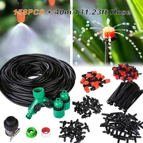 158PCS Garden Irrigation System 131ft Tubing Adjustable Watering Sprayer Dripper Kit DIY Saving Water Automatic Irrigation Set