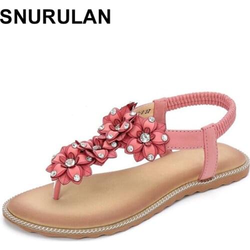 SNURULAN 2019 New Flip Flops Women Sandals Summer Style Floral Rhinestones Fashion Summer Beach Sandalsflat shoes