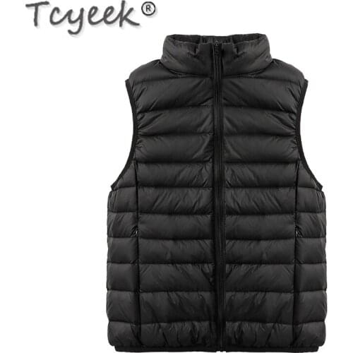 Tcyeek Autumn Puffer Jacket Women 90% White Duck Down Coats Famale Light Sleeveless Short Vest Korean Fashion Veste Femme SQQ443