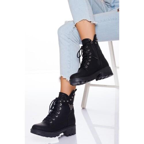 Mid-Calf Women Leather Boots 2020 Autumn and Winter Women Platform Boots Fashion Lady Shoes Motorcycle Lace Up Shoes