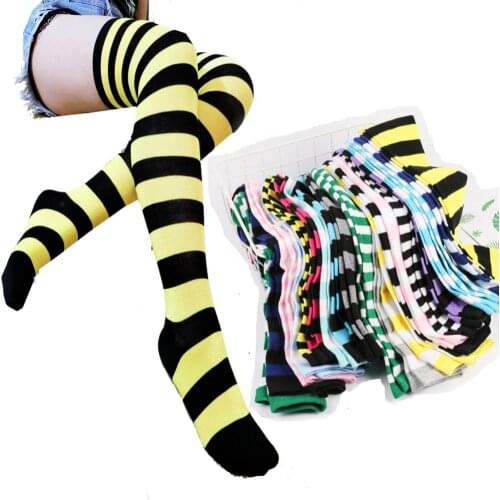 Womens Striped Socks Over The Knee Stockings/Hot Sale Striped Stockings Women Sexy Thigh High Nylon Long Socks Thick Over Knee