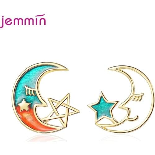 925 Sterling Silver Star Moon Stud Earrings For Women Korean Minimalist Earrings Jewelry Accessories