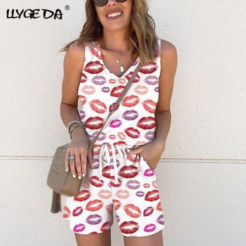 Tie Dye Print Sleeveless Womans Playsuit Loungewear Lace Up Onepiece Bodysuit women 2021 Summer Fashion Casual Loose Romper