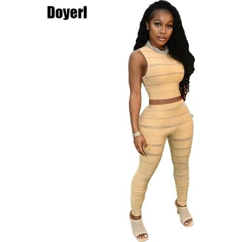Summer Mesh Patchwork Two Peice Set for Women Matching Sets 2021 Crop Top and Pants Set Suit Sexy Bodycon 2 Piece Club Outfits