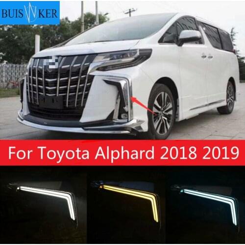 1Pair LED Daytime Running Light For Toyota Alphard 2018 2019 Yellow Turn Signal Relay Waterproof 12V DRL Fog Lamp