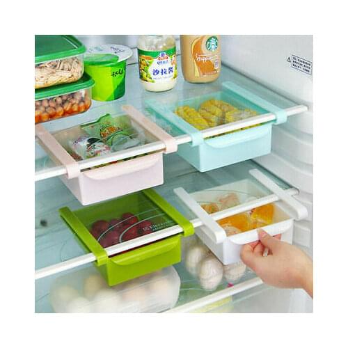 1pc Fridge Freezer Space Saver Organizer Kitchen Storage Rack Shelf Holder Fridge Freezer Storage Box