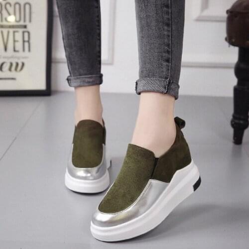 2021 Spring and autumn Inner Height Womens Shoes Color Matching New Lazy Korean Flat Sole Slope Heel Shoes Casual Shoes