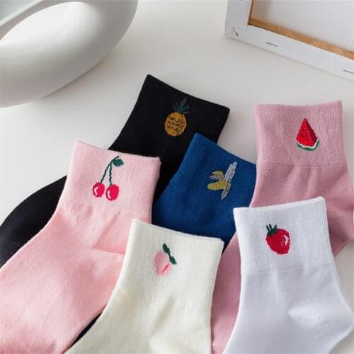 3 Pairs/lot Spring Lolita Pink Fruit Kawaii Sock Strawberry Peach Banana Pineapple Women Korean Tide Cotton Short Cute Socks Set