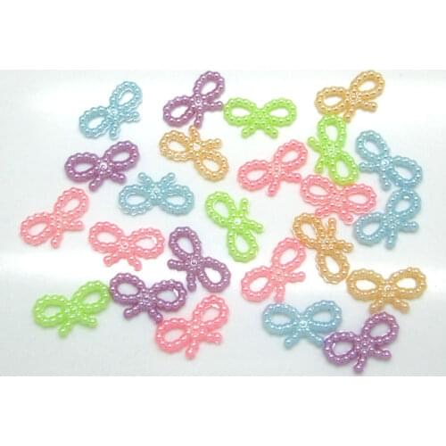 300Pcs 11x19mm Mixed Colorful Bowknot Half Pearl Beads FlatBack Scrapbook Craft Cabochon Kawaii DIY Embellishments Accessories