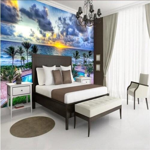 Beibehang wall paper 3d mural decor photo backdrop photography Summer swimming pool at dusk Art Modern room hotel wall painting