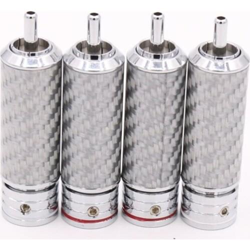 4Pcs Rhodium plated Carbon Fiber RCA AMP Hifi audio Rca cable connector Extension plug