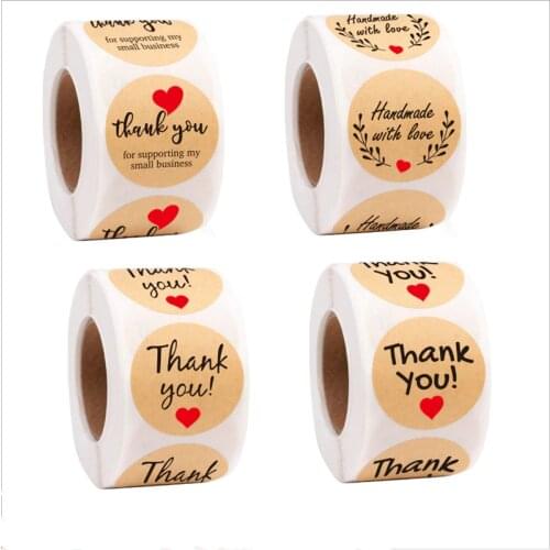 500pcs/roll thank you kraft paper label sticker sticker sticker red love envelope decoration gift sealing label dot stickers