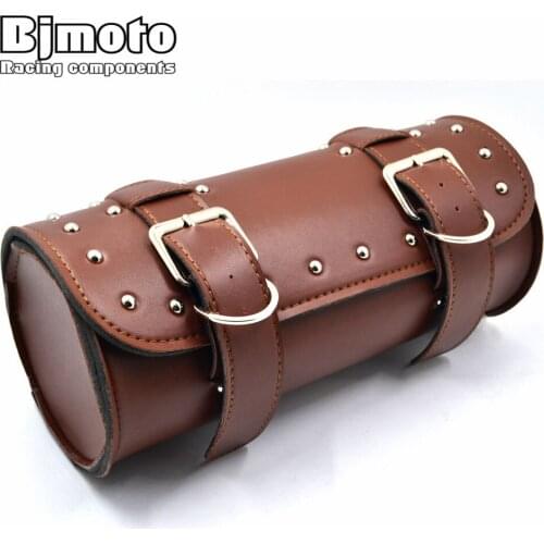 BJMOTO Universal Motorcycle PU Leather Saddlebag Saddle Tool Pouch Side Bag For Harley Cruiser Storage Pouch BAG-03-FE