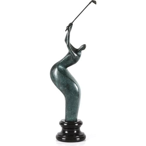 Bronze Sculpture Abstract Golfer Statue Modern Sport Figurine Art Dark Green Office Table Decor Gift