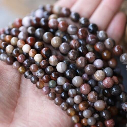 4-12mm Natural Round Tree Fossil Stone Beads For Jewelry Making Beads Bracelets For Women 15'' Needlework DIY Beads Trinket