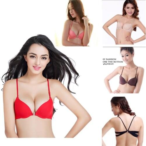 Yenlice AB cup Sexy Women push up Bra Front Closure The Back Y-line Straps Bra Young Girls Bra Gathered Temptation Underwear