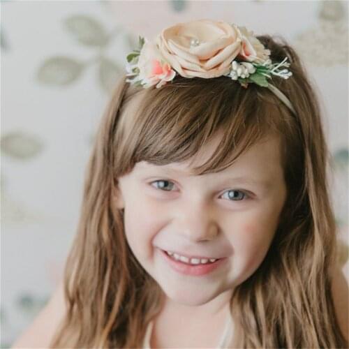 Girl Headbands Nylon Floral Pearl Headband Princess Hair Band Good Elastic Flower Bandeau Fille Children Hair Accessories Bandea