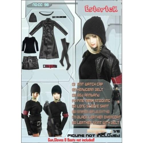 ESTARTEK CC98C 1/6 Cool Black Female Leather Overcoat Costume Set for 12" Collectible Action Figure DIY
